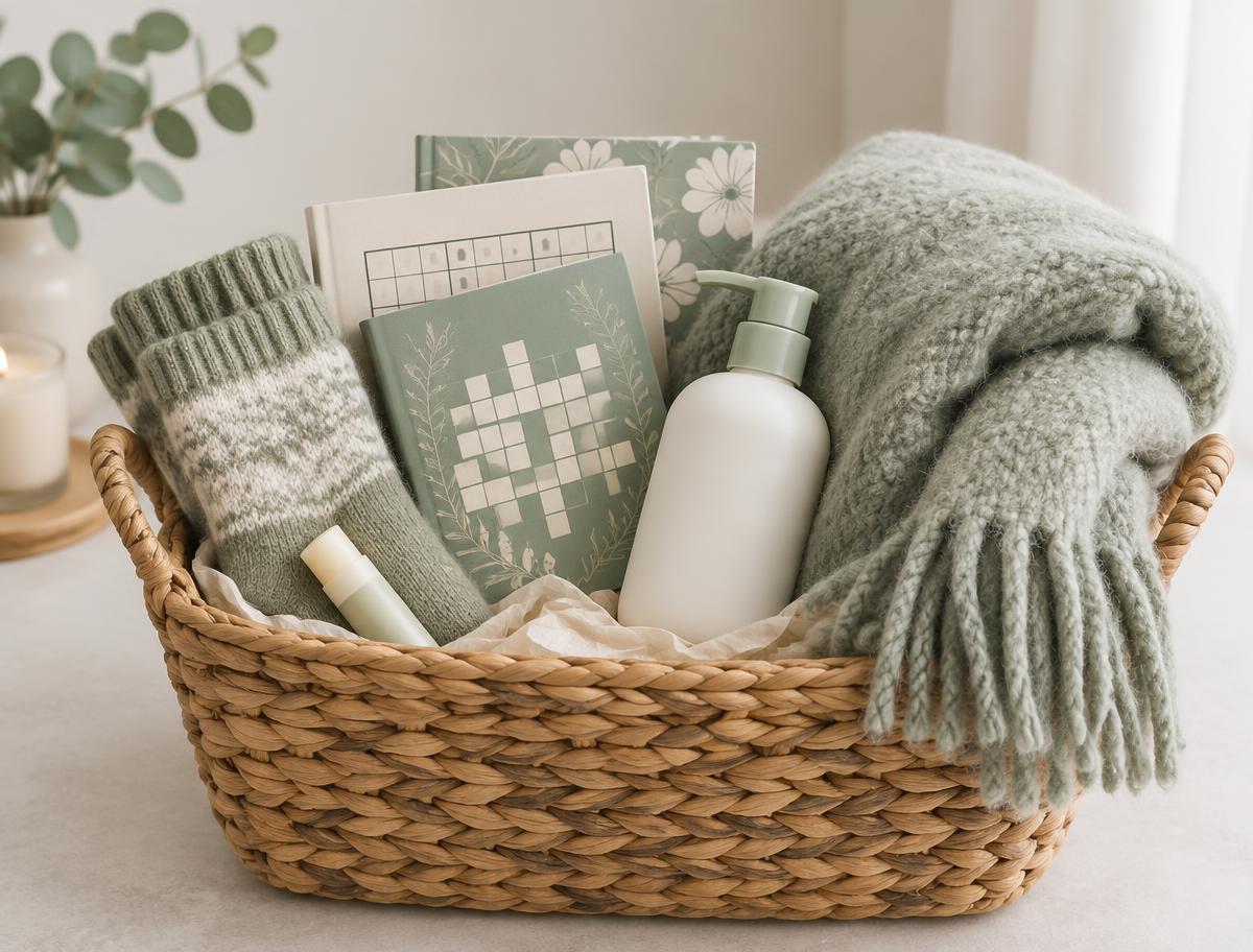 Gift basket with socks, books and lotion